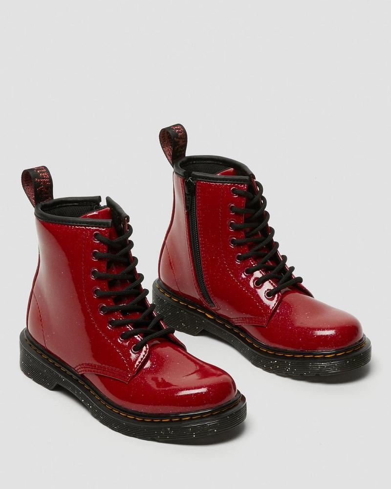 Red Kids' Dr Martens Junior 1460 Glitter Lace Up Boots | CA 675FDN